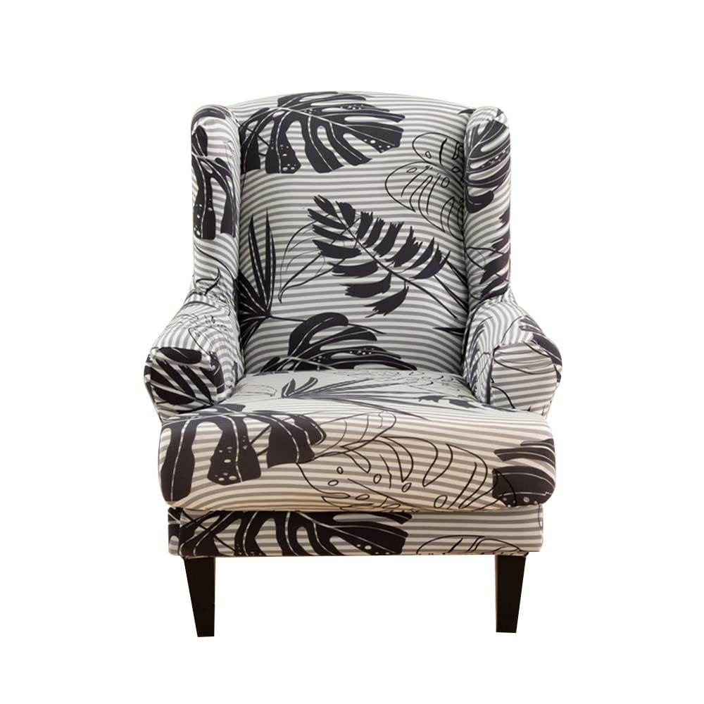 Highdi Wingback Chair Covers 2 Piece Stretch Wing Chair Slipcover, Washable Spandex Fabric Sofa Cover Furniture Protector for Armchair Chairs Living Room Bedroom Hotel (banana leaf)