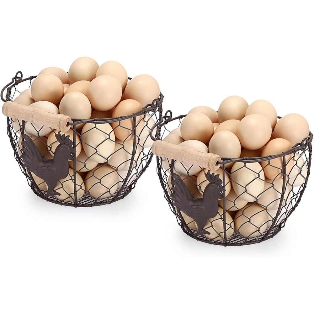 UDSKNV[KSL Rustic Metal Wire 8" Egg for Gathering Basket, 2 PCS Farmhouse Style for Holding Eggs, Chicken Egg Holder Baskets