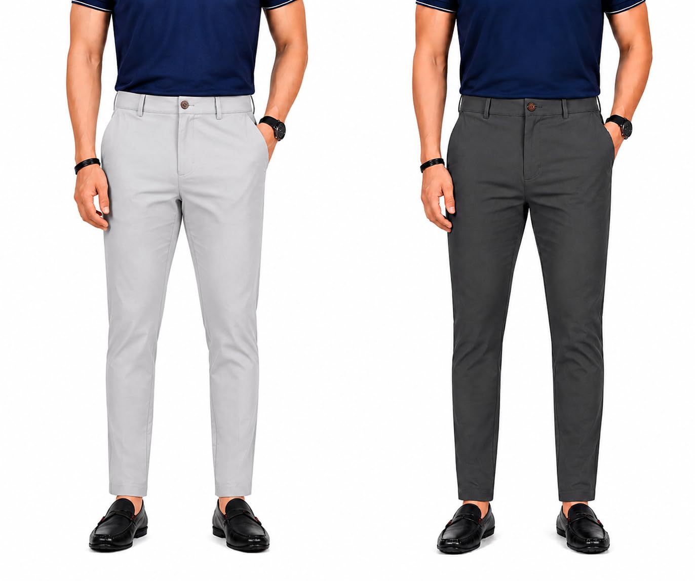 Men's Trousers Premium Regular Fit Chino Style Stretchable Lycra Pant, Everyday Wear Fancy Pants for Work Travel Comfortable and Relaxation, Combo Pack of 2-image-8