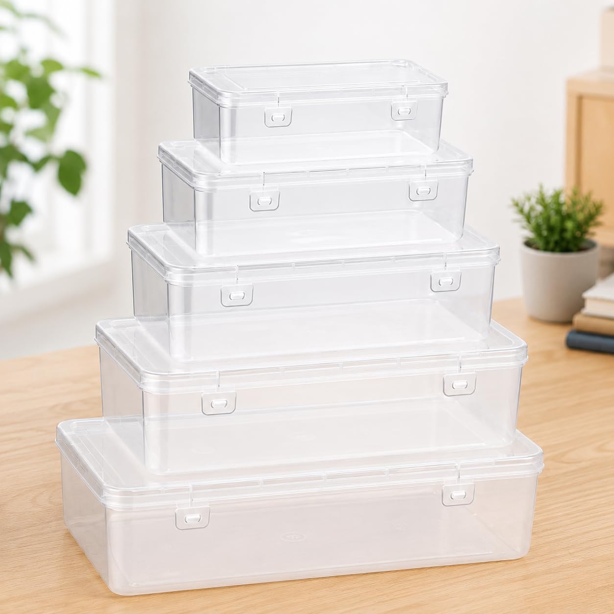 5-Piece Small Storage Boxes with Lock Lid, Clear Plastic Organizer Box Set for Jewellery, Beads, Crafts, Screws, Hardware, Office Supplies, DIY Accessories & Stationery Storage-image-0