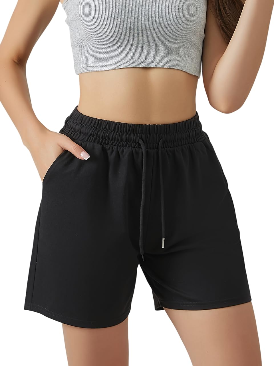 dockstreet Straight Wide fit Long Length Cotton Shorts with Two Side Pockets for Women/Trending Multi Pocket Style, Relaxed Casual Shorts for Women-picture-49