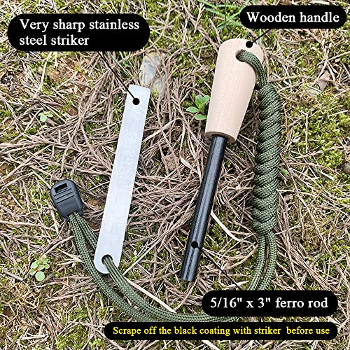 Otxeer Flint And Steel Fire Starter Kit, Ferro Rods Magnesium Fire Starter Survival Tool Camping Emergency Fire Lightning Striker, Tinder Wick Rope, Multifunctional Outdoor Bag Hook (Green) #TOP3