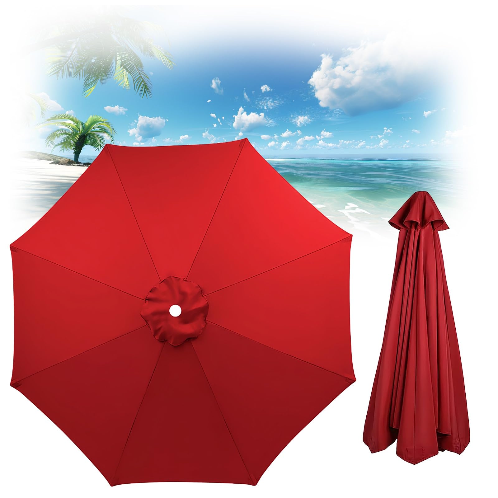 Patio Umbrella Replacement Canopy, Garden Backyard Pool Umbrellas Parasols Cover, Outdoor Table Market Yard Umbrella Top For Outdoor Umbrella Canopy With 8 Ribs(Red,300CM-9.8FT)