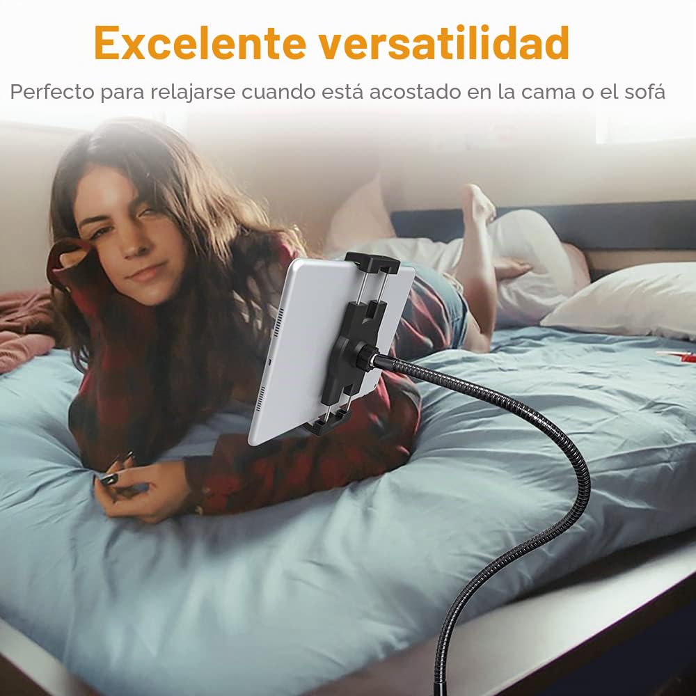 Soporte Tablet para Escritorio, Mesa o Cama con Cuello de Cisne (50 cm) | Soporte Tablet con Brazo Metálico Flexible para iPad Pro 12,9 10,5 9,7 Air Mini 5 4 3 2, iPhone y 4-13" Móviles y Tablets