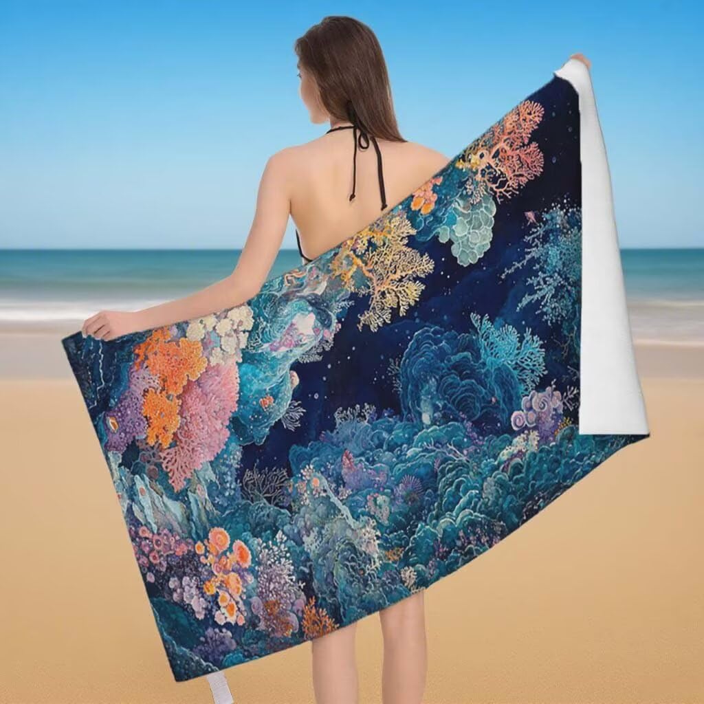 Strandtuch Koralle Strandtuch XXL 90x200cm/35x70cm, 2er Set Mikrofaser Handtuch Groß Saunahandtuch, Schnell Trocknend Stranddecke Sandfrei, Badetuch Leicht für Fitness Sporthandtuch Reisehandtuch G-57
