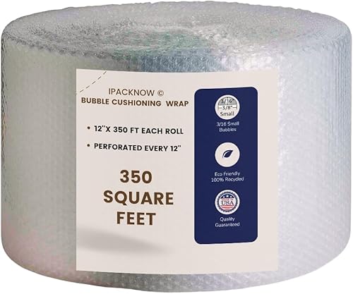 Rollo de envoltura de cojín de burbujas de 12 pulgadas x 350 pies total 316 burbujas pequeñas perforadas cada 12 pulgadas para embalaje cajas de