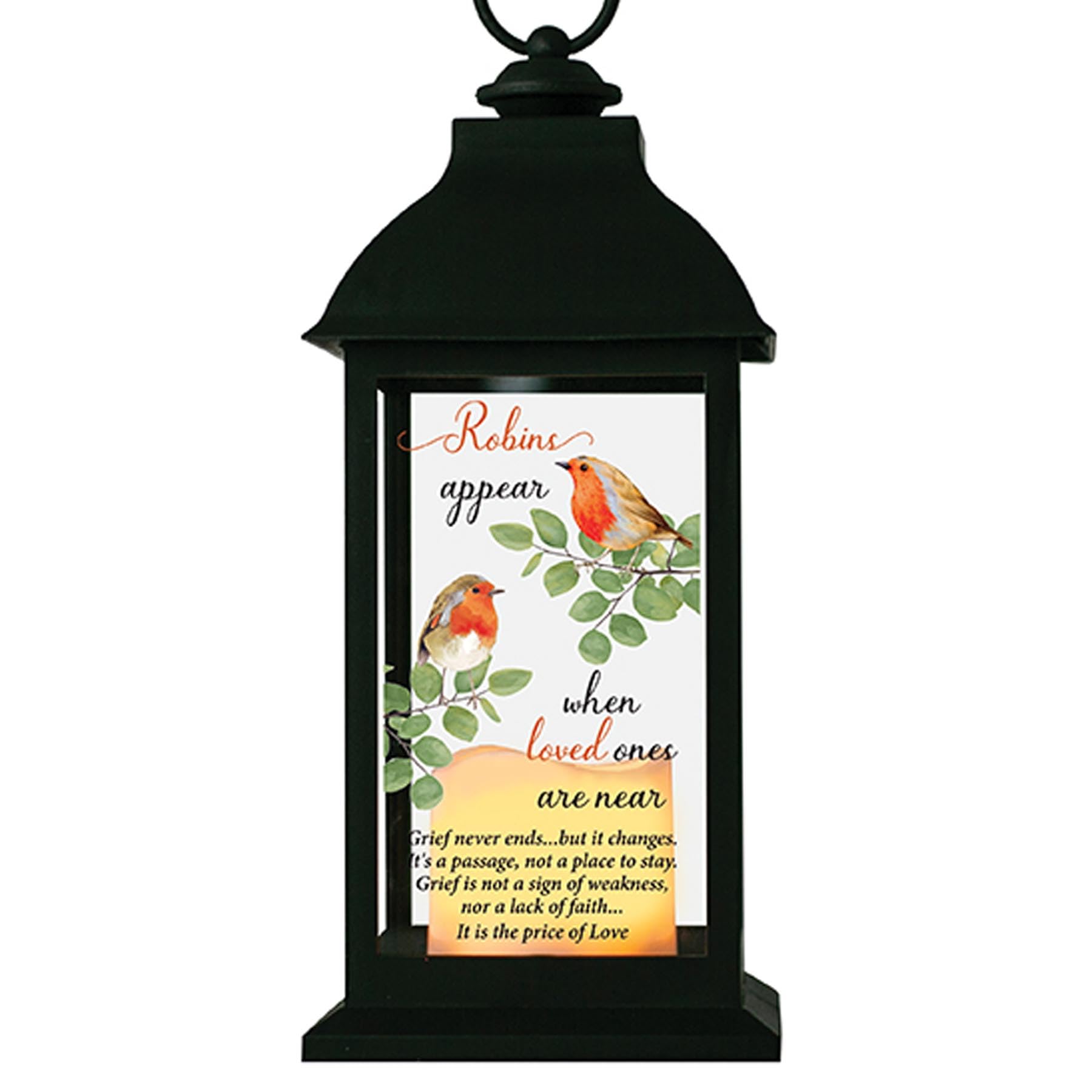 Cbc Distributors Black 30Cm Memorial Led Lantern Battery Operated With Timer - Robins Appear When Loved Ones Are Near