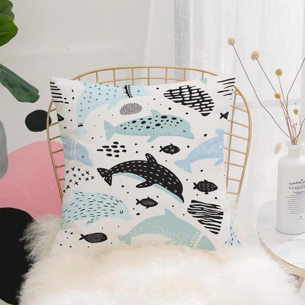 HYOSXW Cushion Cover,Throw Pillow Case Home Decorative for Living Room Bedroom Sofa Chair 16X16 Inch,l Seamless Pattern with Dolphins in Childish Style. Sea Underwater Creatures Ba,Pillowcase 40X40cm
