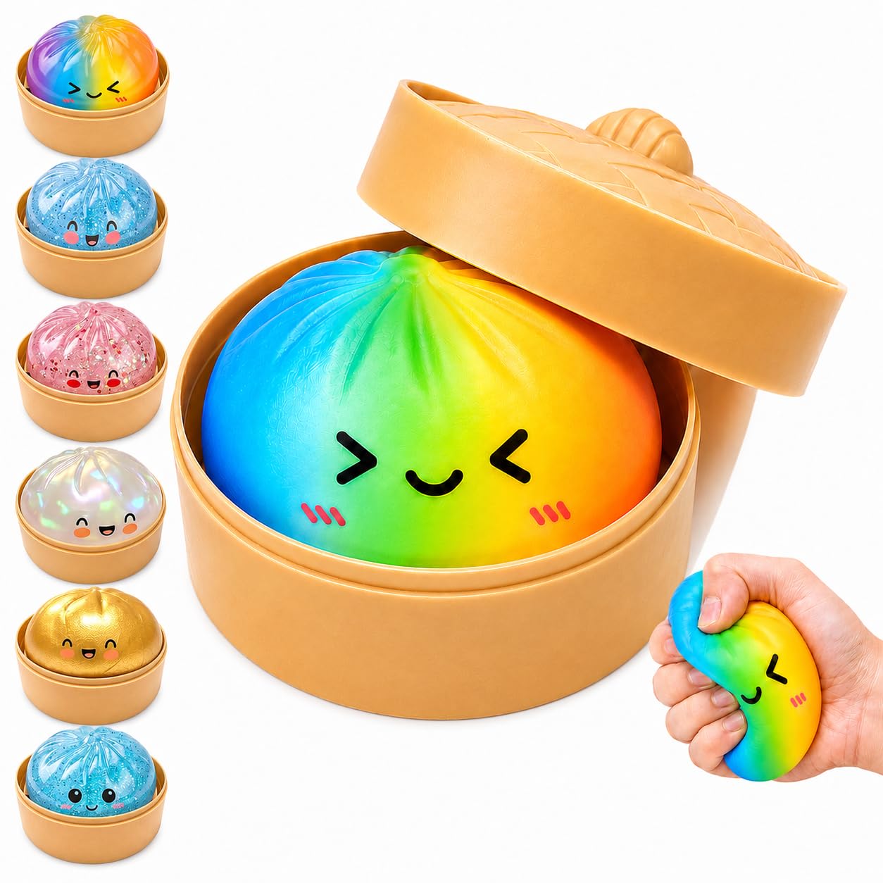 Glitter Dumpling Squishy Toy,Giant Mystery Dumpling Squishy Toys with Steamer,Glitter Stress Relief Sensory Fidget Toy Stress Balls Soft Squeeze Decompression Dough Toy for Kids 3+ and Adults (F)