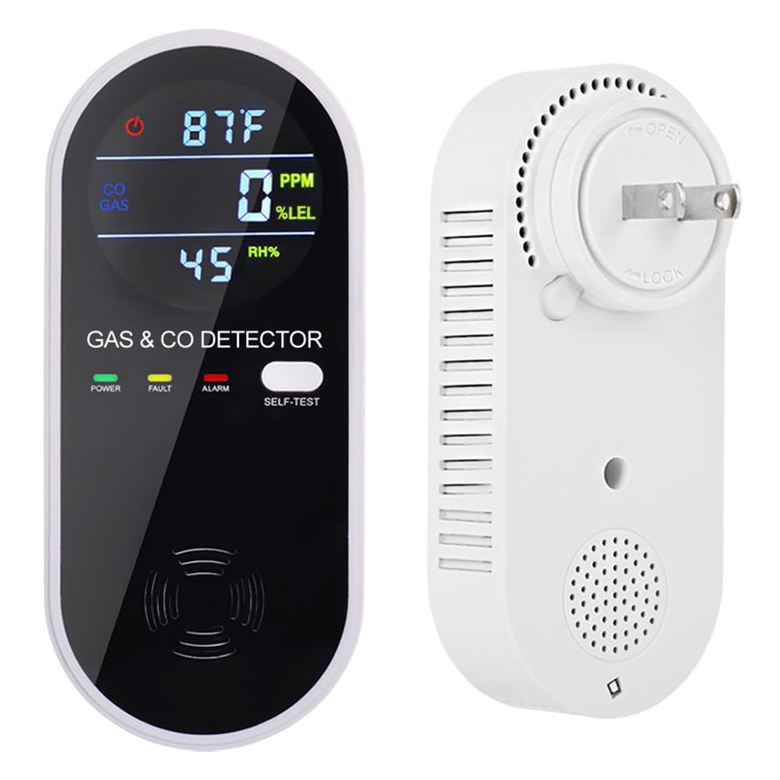 4-in-1 Natural Gas Detector & Carbon Monoxide Detector - Carbon Monoxide Detectors Plug in - with Temperature (°F) and Humidity Display, Propane, Methane, Gas & Co Detector for Home, RV, Apartment