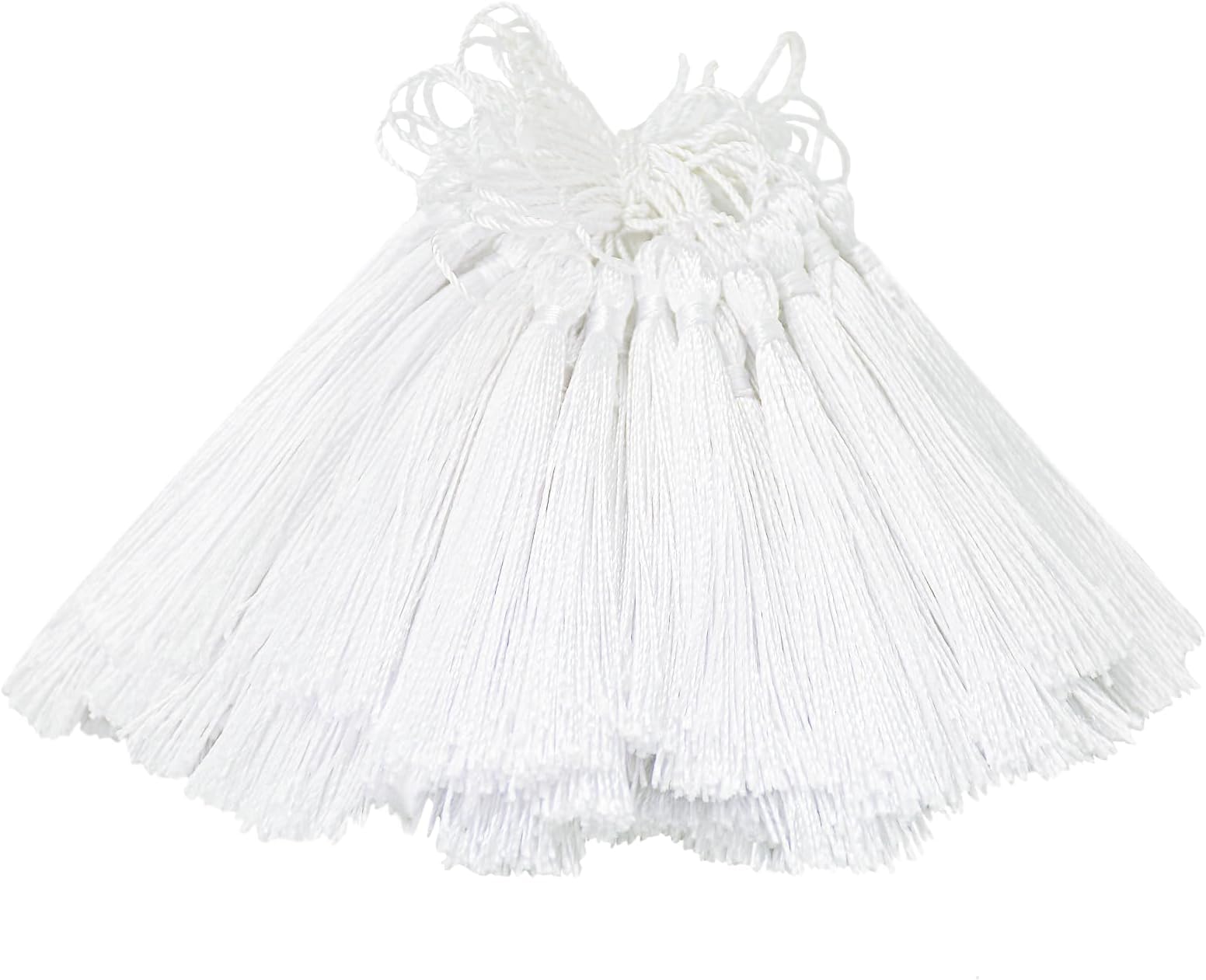 Aokbean 100pcs 5 Inches Handmade Silky Floss Soft Craft Bookmark Tassels with Loops for DIY, Jewelry Making, Graduation Tassel,Bookmarks,Souvenir (White)