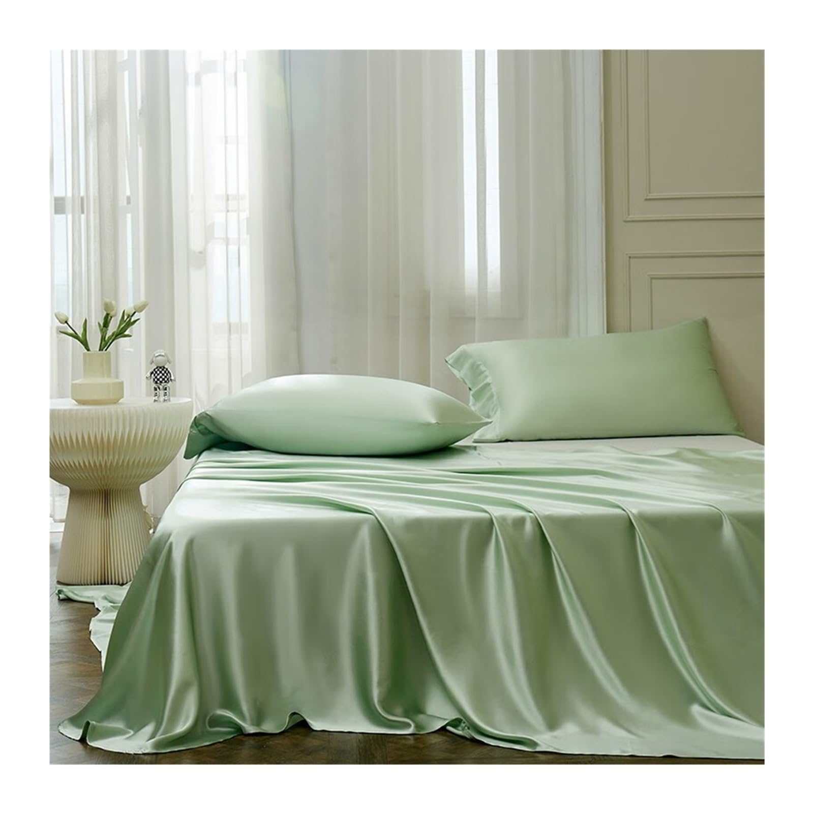 Lenzuolo Sopra Piano in Raso Singolo Matrimoniale 170x230cm 230x250cm 250x250cm in Seta Lavata Delicato Sulla Pelle Liscio Come la Seta(Fruit Green,230x250cm)