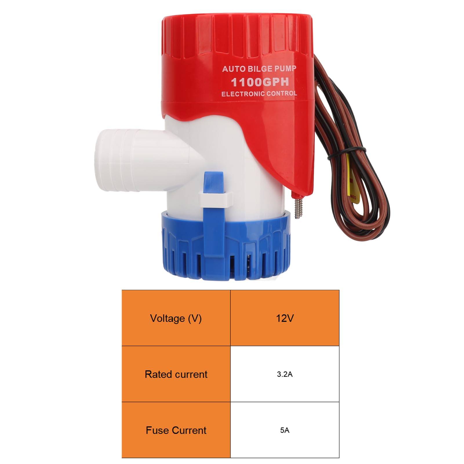 Bomba de Agua de Sentina Automática de Alto Rendimiento para Drenaje Rápido en Estanques, Piscinas, RV Marine 1100GPH (12V)