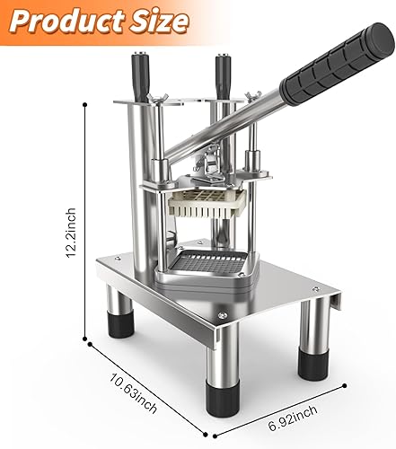 Vista 2 de Cortador comercial de papas fritas, máquina de papas fritas de acero inoxidable, cortador vertical pesado, picador de verduras, con 3 piezas