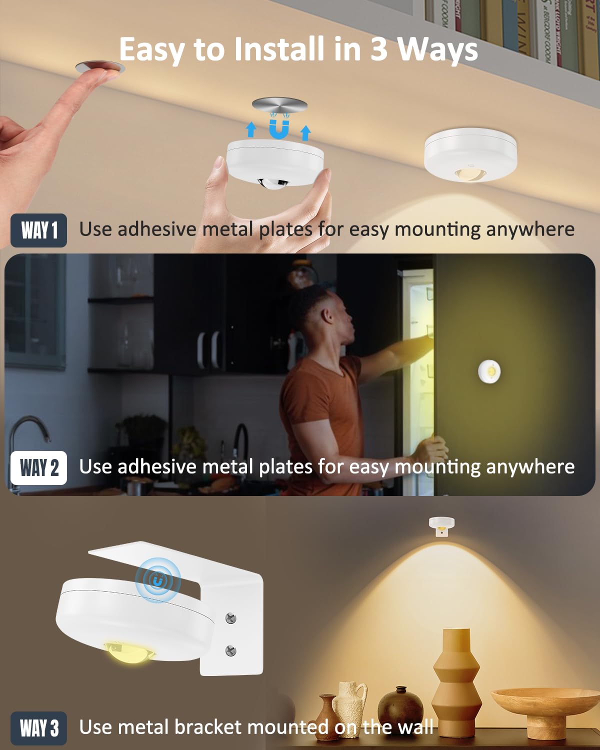 Govee Lights Yiliaw 3-Pack LED Puck Lights - Remote Control, 16 Color Changing, Battery Operated Under Cabinet Lights Led Lights Strip For Bedroom - View #11