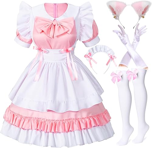 Disfraz de niña dulce kawaii de animé para sirvienta francesa, cosplay, guantes peludos para orejas de gato