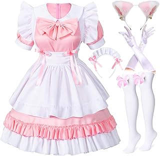 Irtysh Women Sweet Kawaii Costume Dress Anime French Maid Cosplay Furry Cat Ear Gloves Socks set - Buy now