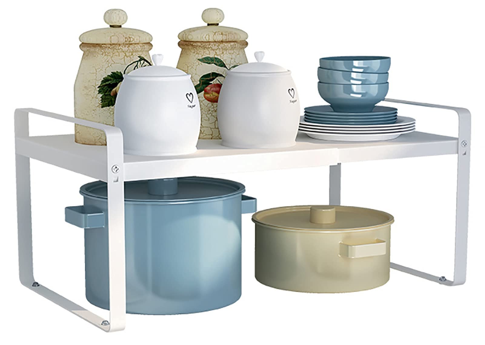 U-HOOME Expandable Countertop Organizer Shelf , Cupboard Stand Kitchen Spice Rack,Cabinet Pantry Shelf, Organization and Storage For Kitchen Bathroom (White)