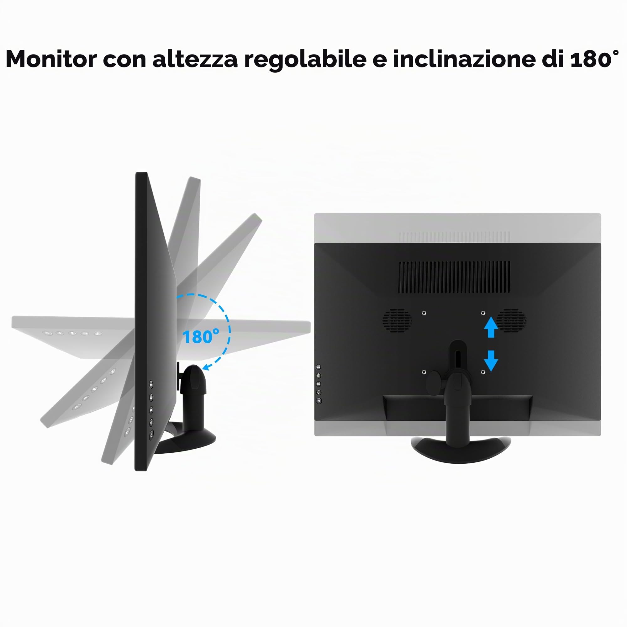 Monitor PC da 15,6 pollici, pannello 1600 × 900 TN, 60 Hz, 5 ms, piccolo monitor da desktop con connettore HDMI/VGA/BNC/AV/USB/AV, due altoparlanti, VESA
