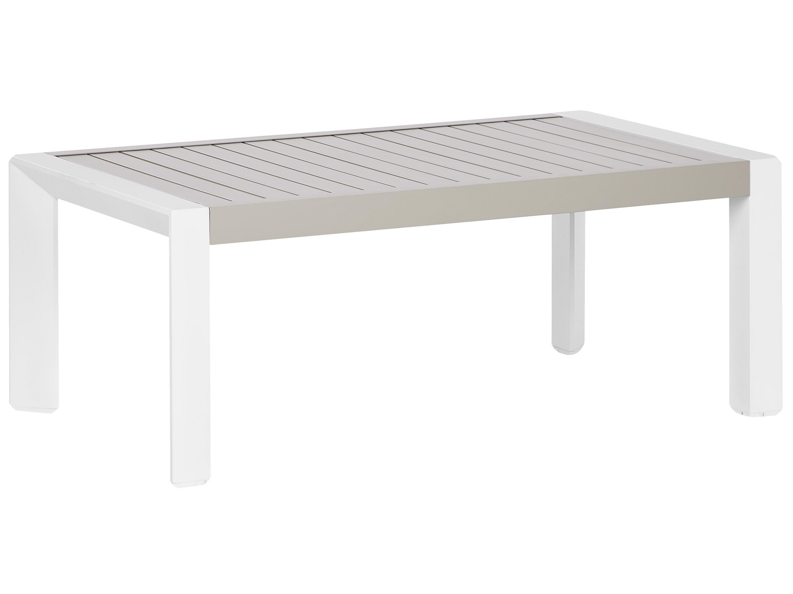 Beliani Garten Beistelltisch Aluminium weiß/Taupe 120 x 70 cm Lattenoptik CASTELLA