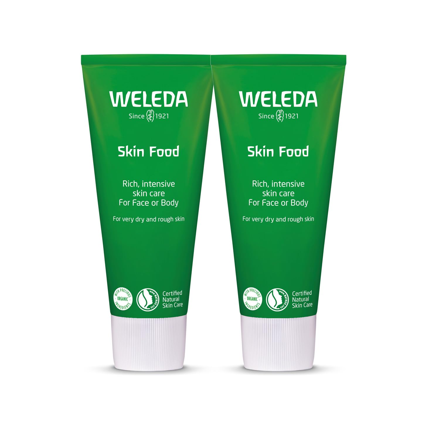 Weleda Skin Food Twin Pack, Dry Skin Moisturiser, Moisturising Cream & Primer, Face & Body, For Men & Women, Multiple Uses, Certified Natural, 2 x 75ml