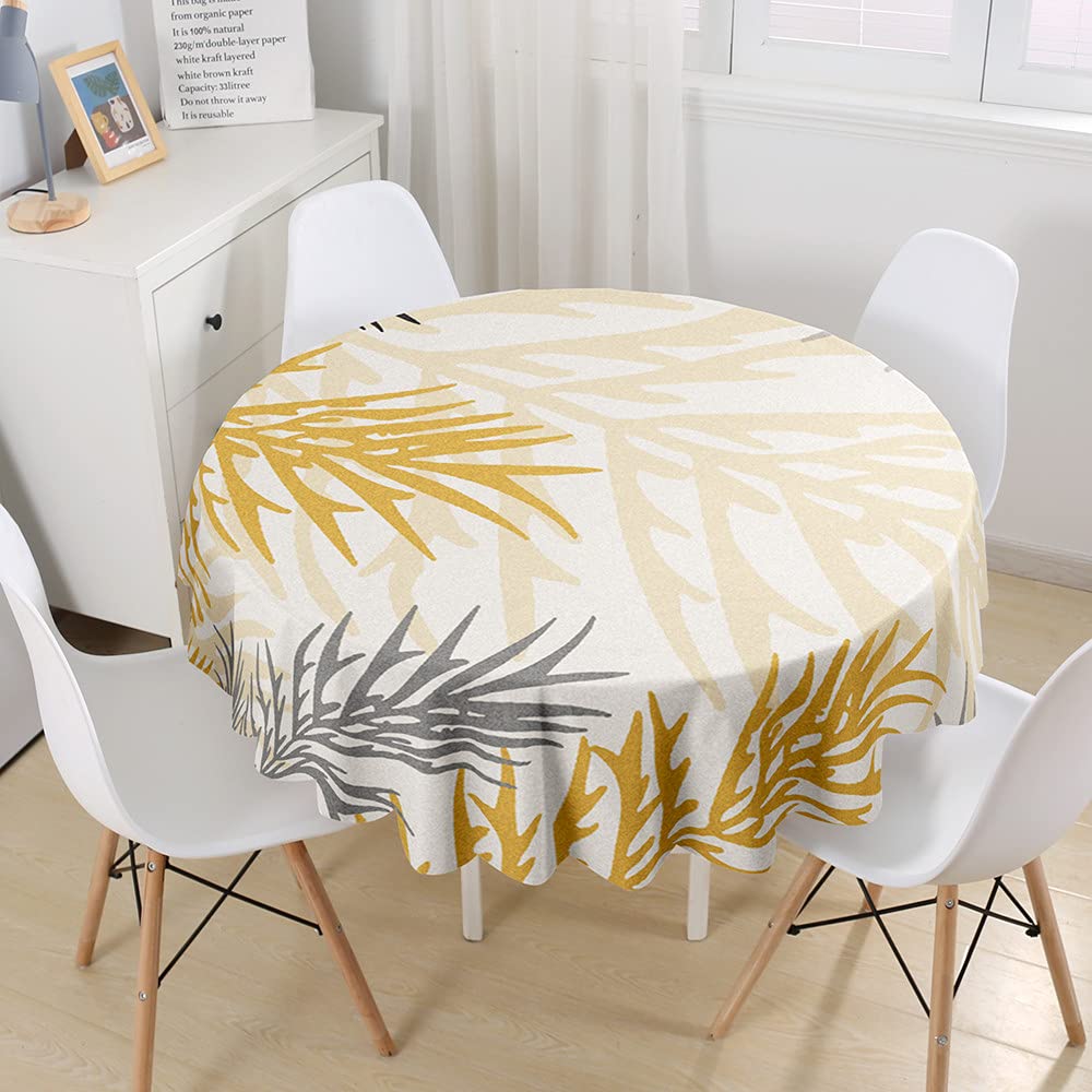 Nappe ronde en feuilles 3D imprimée lavable imperméable résistante aux taches 150cm