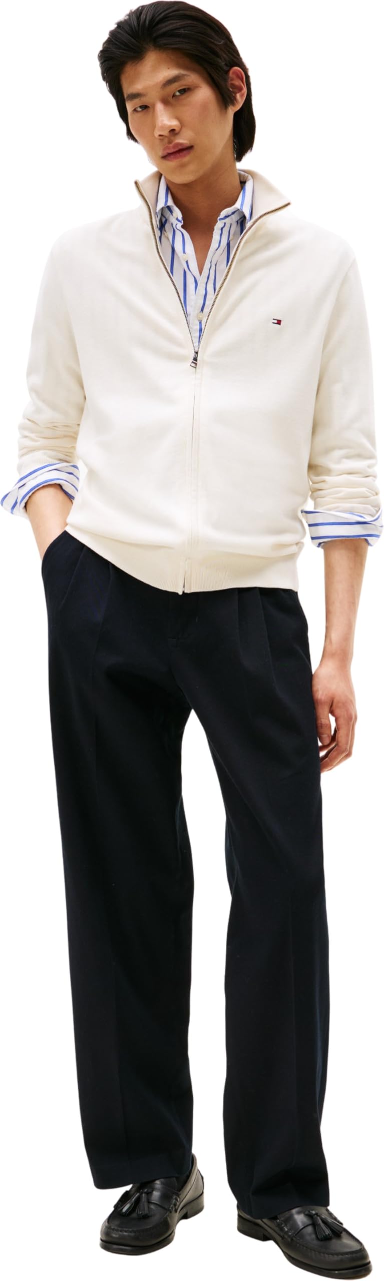 Tommy Hilfiger Herren Pullover mit Reißverschluss Essential Cotton Zip Thru Stehkragen