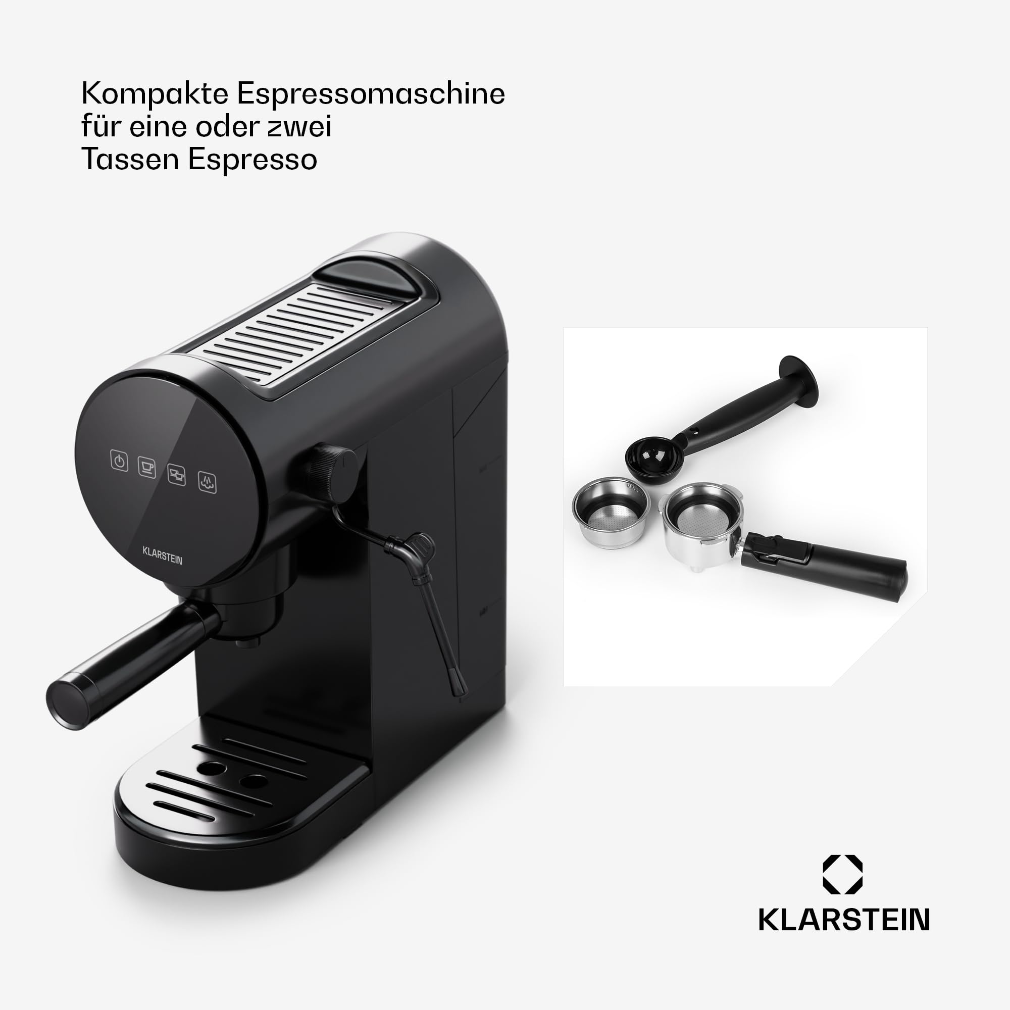 Klarstein Espresso Siebträgermaschine mit Milchaufschäumer, 0,9L Retro Mini-Espressomaschine mit Siebträger, 1360 Watt Kaffeemaschine Klein, Kaffeemaschine für Cappuccino, Latte & Macchiato