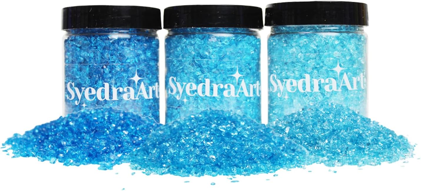 Syedra Broken Crushed Glass Glitter 1-3mm Set of 3,Crushed Glass for Crafts Epoxy Resin Craft Supplies Nail Art DIY 1LB (Turquoise)