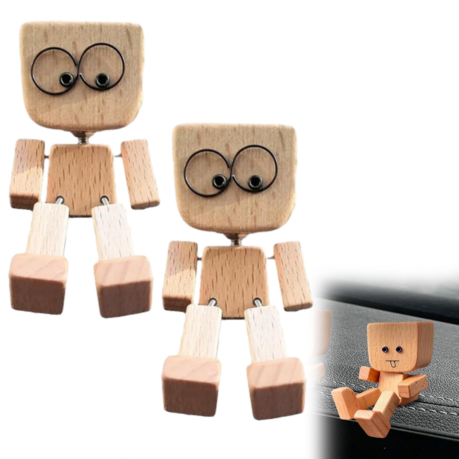 TASBER Shaking Wooden Man Figurine, Wooden Man with Wobbly Legs Car Accessories for Men, Santa Design Feet Shaking, Car Dashboard Accessories, for Friends Familys (2pack)