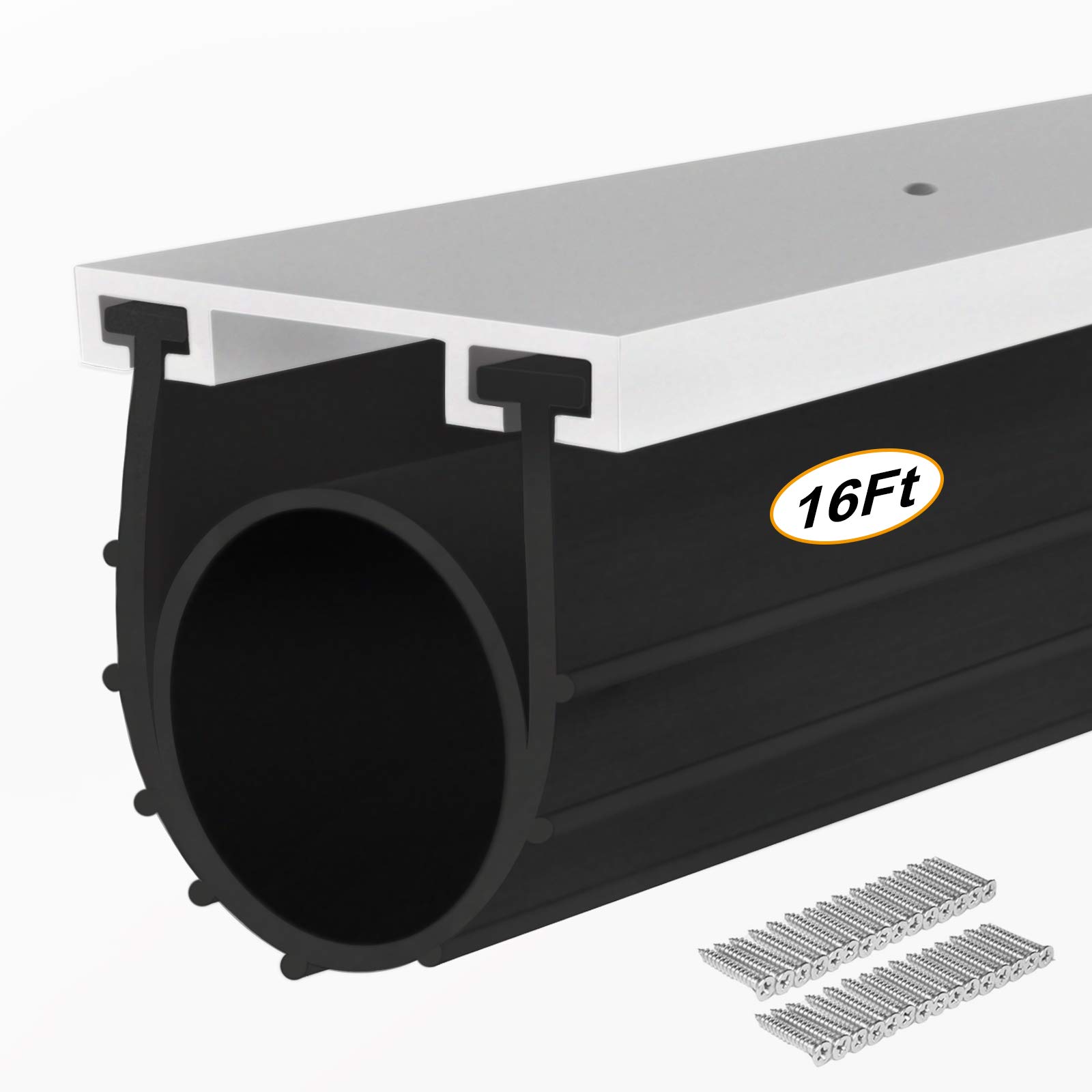 Garage Door Seals Bottom Rubber with Pre-drilled Aluminum Track Retainer Base Kit,Heavy-Duty U Shape + O Ring Combination Weather Stripping Sesl Kit for Garage Door (16 Ft)