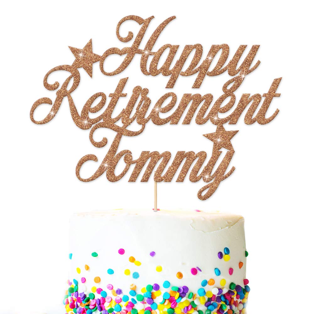 EDSG Personalised Cake Topper for Retirement | Custom Cake Decoration With Any Name | Double Sided Multicolour Glitter Party Decoration Hand Finished in UK(Rose Gold)