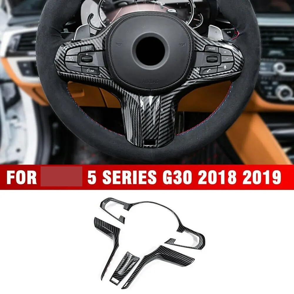 Dla BMW, dla X3 serii 5 G30 2018 2019, styl włókna węglowego ABS wnętrze osłona wykończeniowa kierownicy przycisk ramka dekoracja naklejki Naklejka na kierownicę samochodu