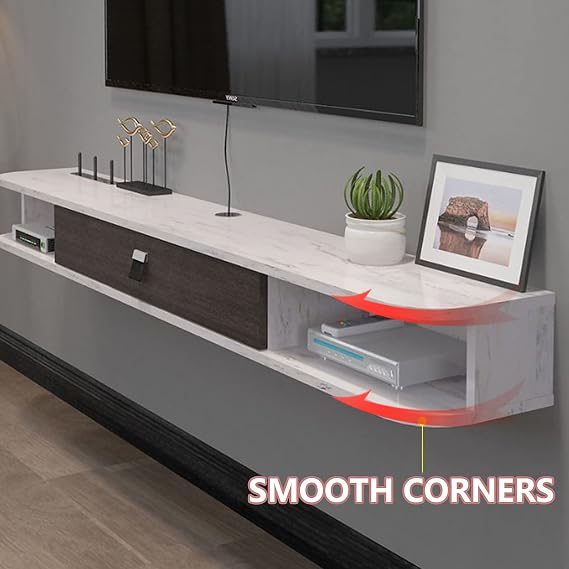 Floating TV Stand Cabinet, Wall Mounted TV Cabinet Floating TV Console Wall Mounted TV Console, Modern Hanging Storage Cabinet with Open Storage Shelf, Wall Mounted Media Console TV Unit Stand Media Console Easy Assembly, White-160cm