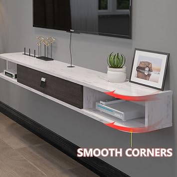 Floating TV Stand Cabinet, Wall Mounted TV Cabinet Floating TV Console Wall Mounted TV Console, Modern Hanging Storage Cabinet with Open Storage Shelf, Wall Mounted Media Console TV Unit Stand Media Console Easy Assembly, White-160cm