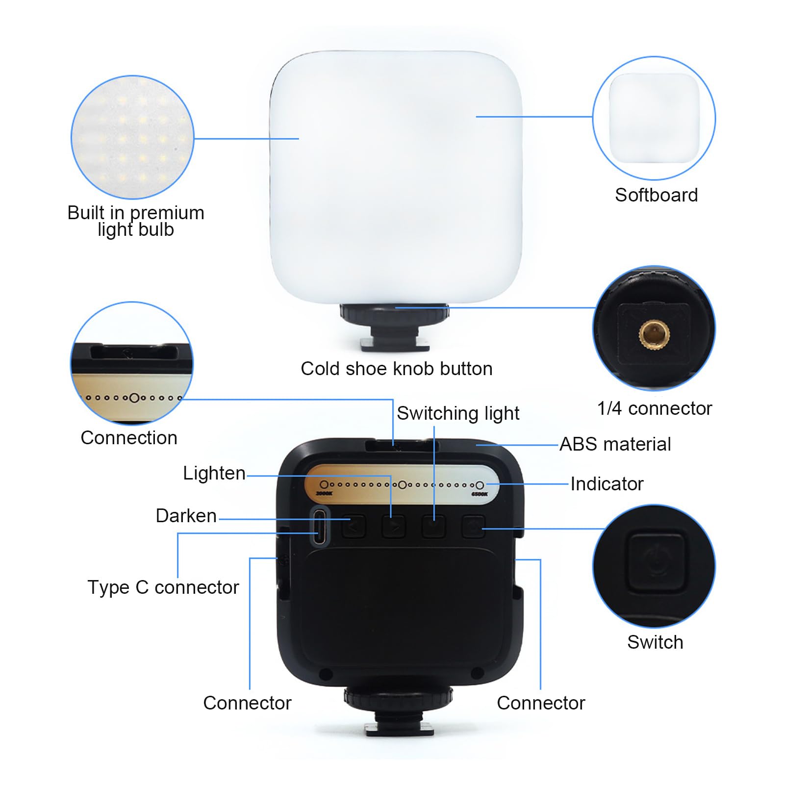 Phone Fill Light Brightness, 3 Color Adjust, 64 Light Beads Fill Light for Live Streaming, Adjustable Brightness Phone Fill Light with 1200mAh Battery