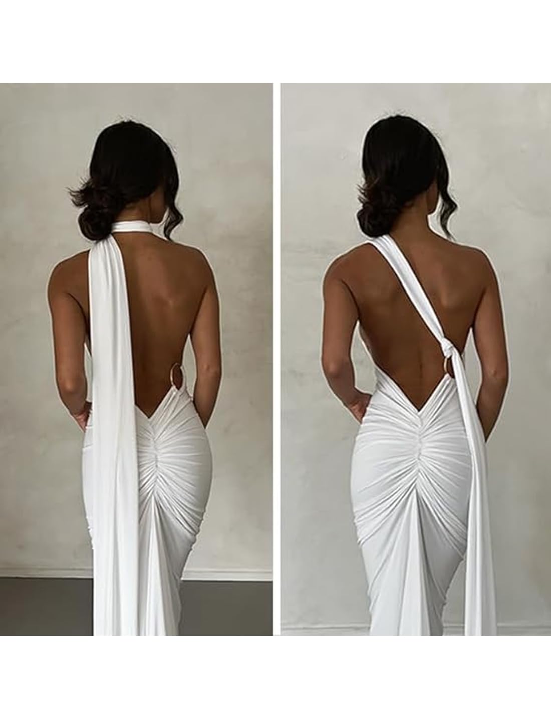 ABINGOO Vestito Donna Senza Maniche Maxi Abito Sexy Backless Bodycon Abito Lungo Tinta Unita Elegante Abito da Cocktail