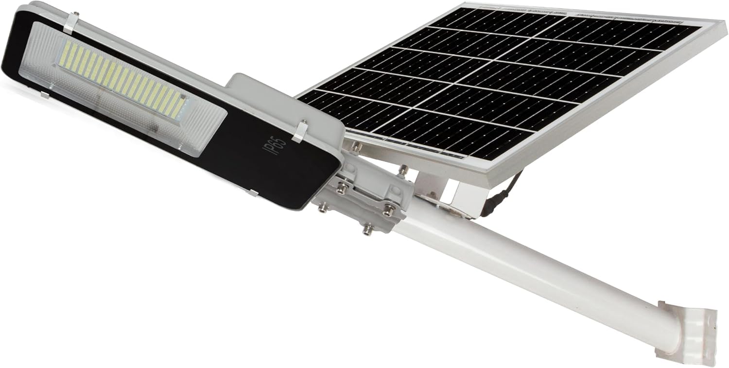 Jandei - Farola Solar Exterior 4000 Lúmenes, Impermeable IP65, Panel Solar y Mando a Distancia, Luz Blanca Fría 6000K, Ideal para Jardín, Patio, Camino y Muro