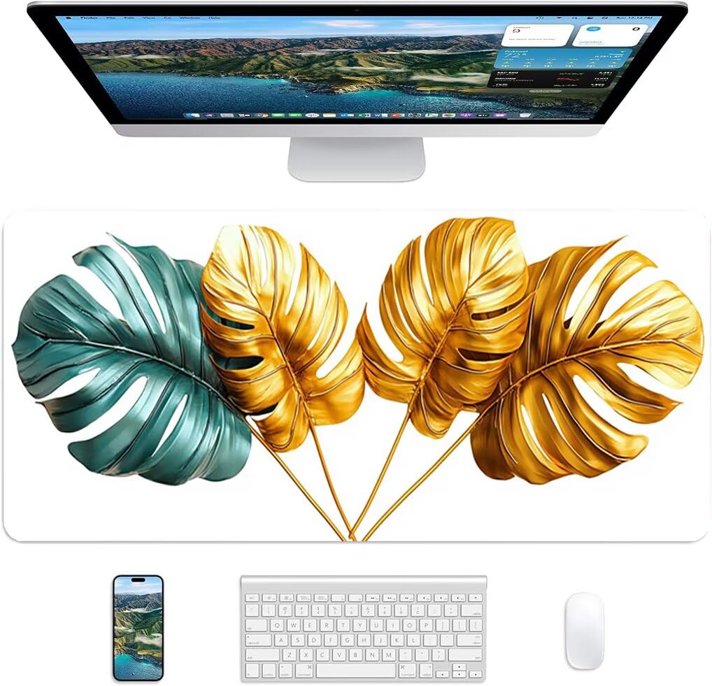 Wxuaixnn Pianta Tappetino per Mouse Gaming XXL, 160x80cm Tappetino da Scrivania, Bianco Mousepad con Bordi Cuciti per Gamer e computer portatilea, Migliora la Precisione e la velocità -9867