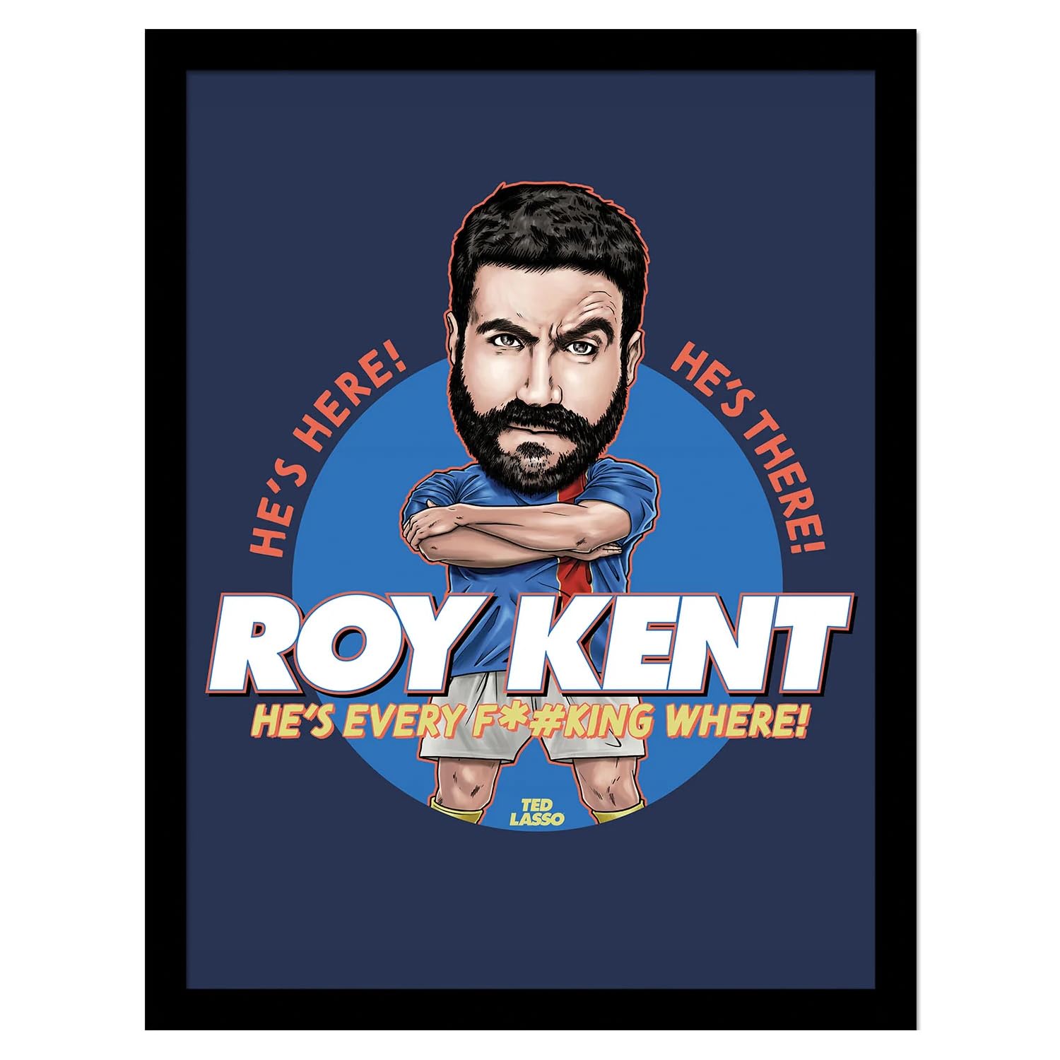 Ted Lasso Blue/White/Yellow Bobble Head Roy Kent Framed Poster (45Cm X 35Cm X 1.7Cm) ()