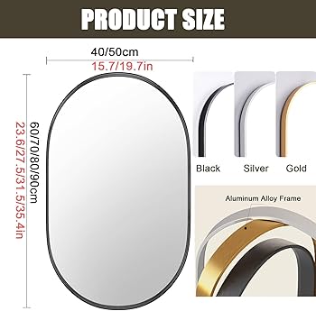 Amazon.co.jp: 壁掛け鏡、楕円形の洗面化粧台ミラー、垂直または水平
