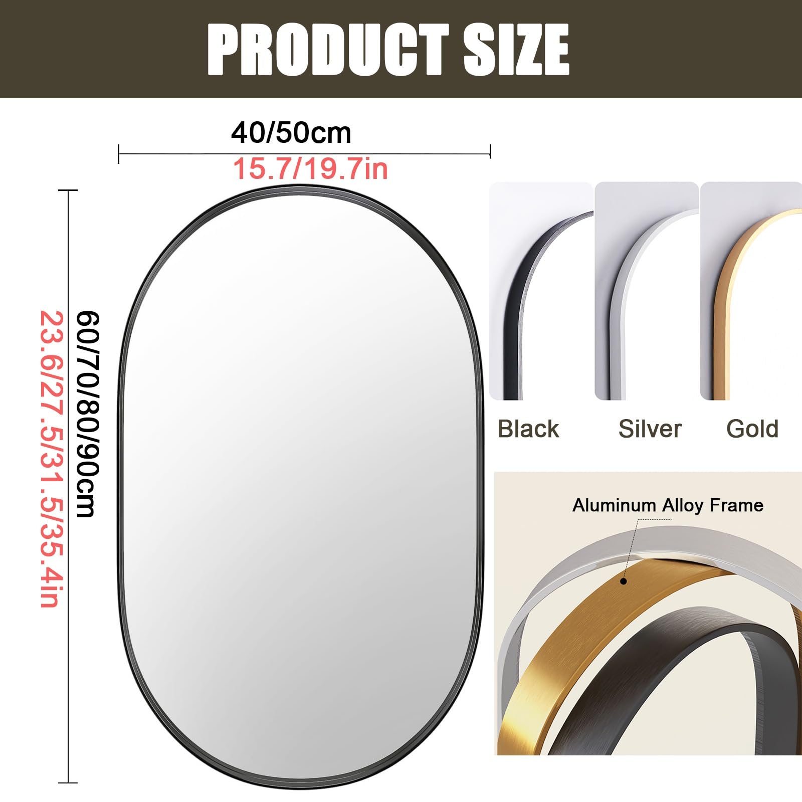 バラ装飾の楕円形壁掛け鏡 Amazon.co.jp: 壁掛け鏡、楕円形の洗面化粧台ミラー、垂直または水平