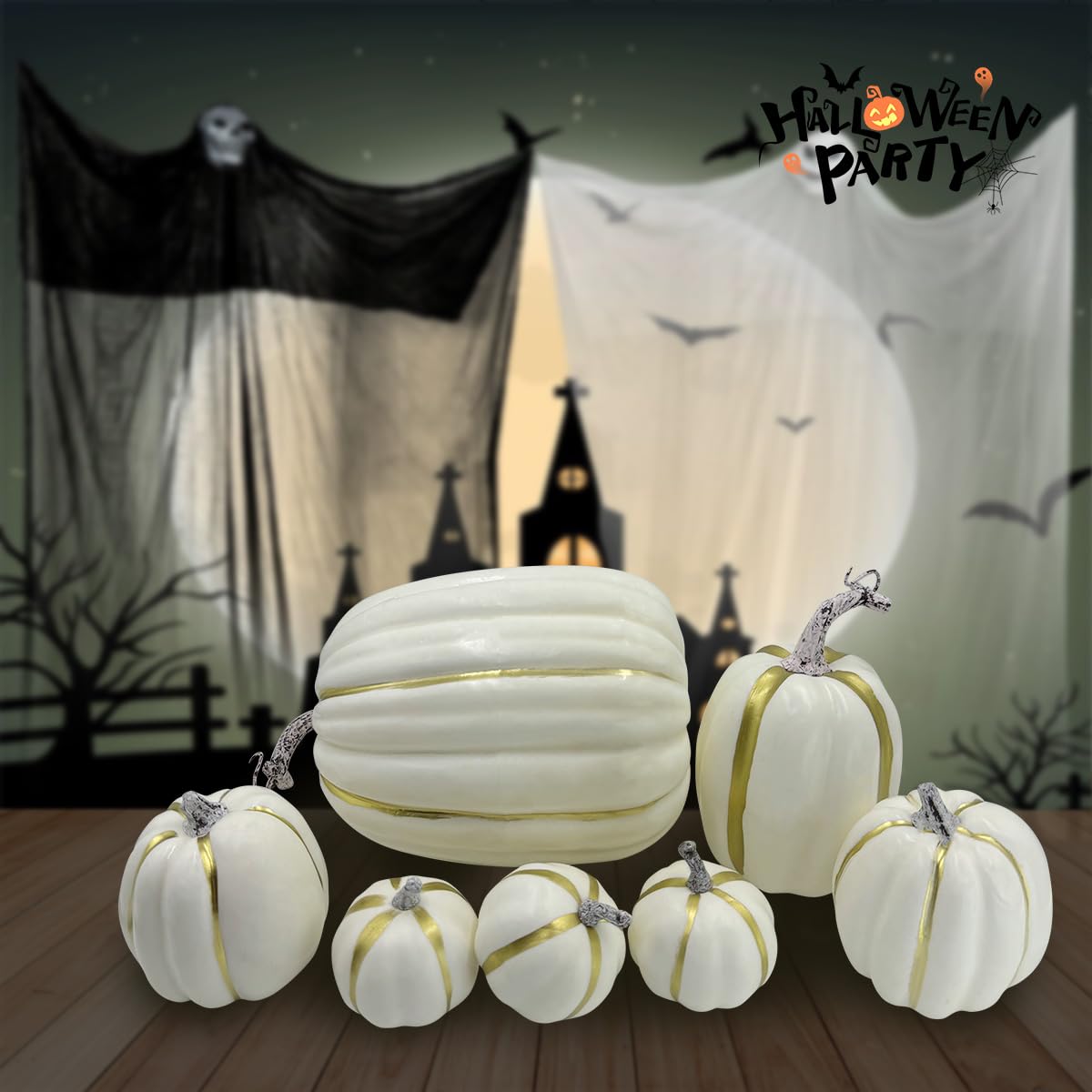 DOJoykey 7pcs Artificial Pumpkins, Large Size White Pumpkin for Thanksgiving Fall Harvest Halloween Decoration - Image 3