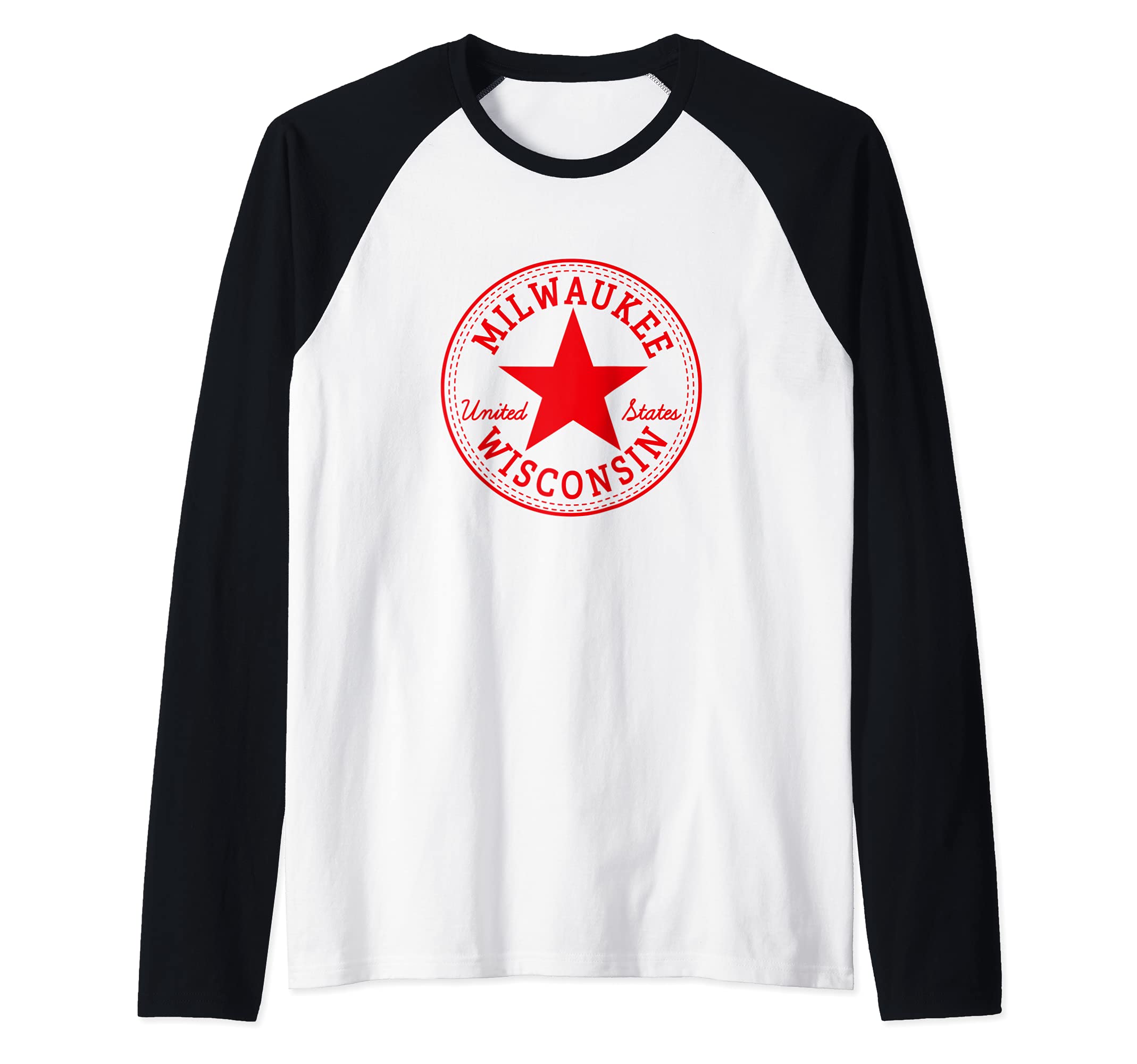 Milwaukee Wisconsin United States USA Outdoor Skater Outfit Raglan Baseball Tee, Black