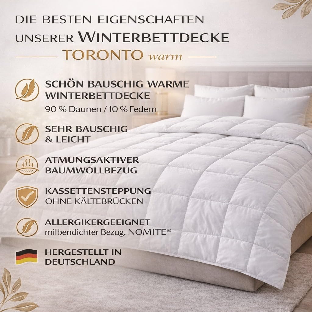 G BETTWARENSHOP Daunendecke Toronto warm, Füllung: 90% Daunen 10% Federn - Made in Germany 135x200 cm