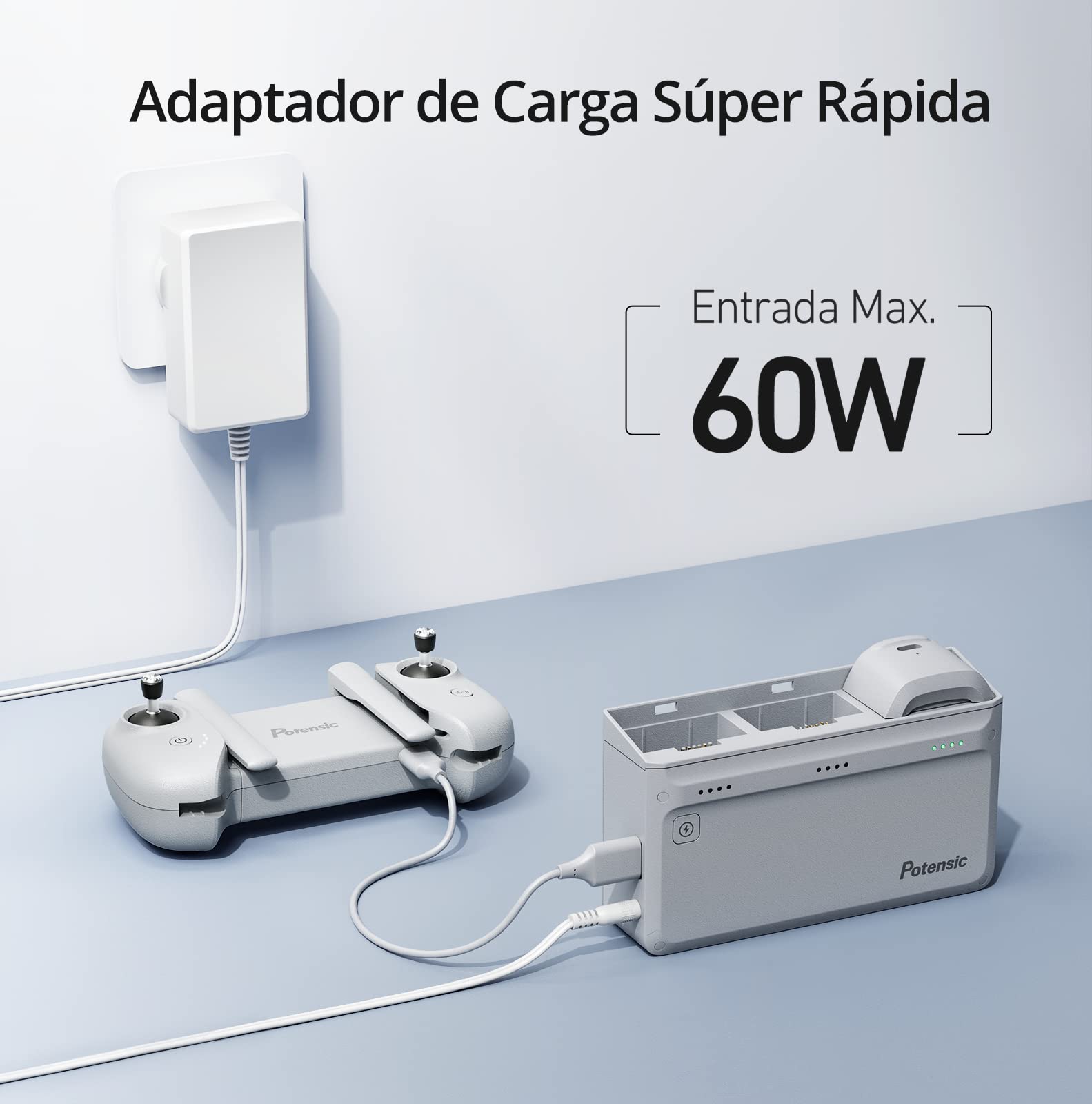 Potensic Atom SE Cargador Manager Rápida Estación de Carga Carga Hub Máximo 3 Baterías Carga simultánea, Comprobar el Nivel de la batería, Mando a Distancia y Otros Dispositivos USB Carga