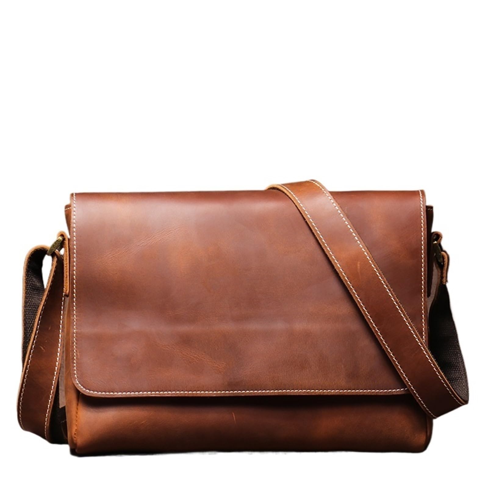 Borsa per Documenti Ufficio Borsa a tracolla vintage da uomo, in vera pelle, con patta semplice, in pelle di mucca