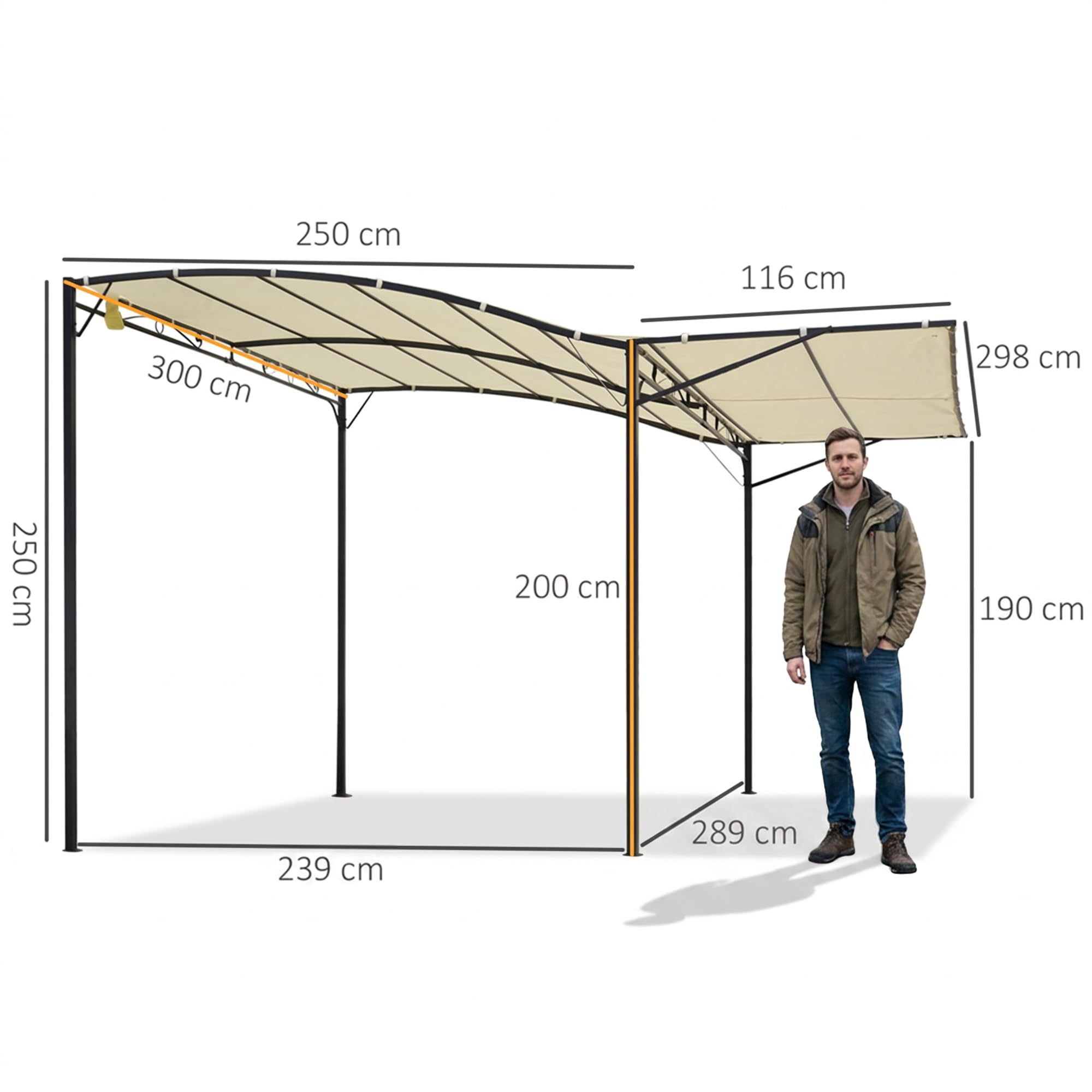 Outsunny Gazebo Pergola da Giardino con Copertura in Tessuto Anti UV e Acciaio, 3 x 2.5 m, Crema | Tessuto e Acciaio