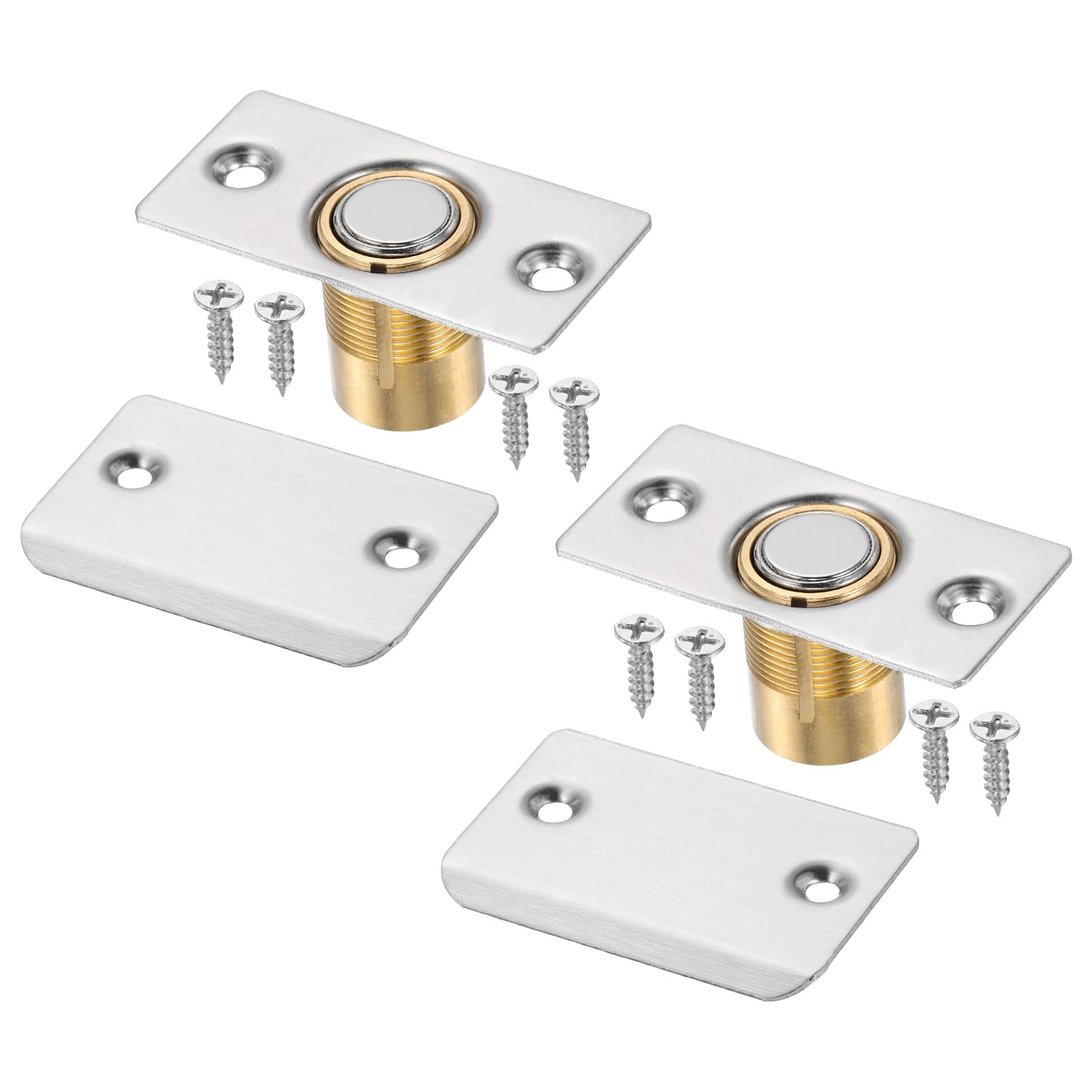 sourcing map 2 Pack Magnet Door Catch, Adjustable Magnetic Closet Ball Door Catch with Screws, Stainless Steel Latch Replacement for Top of Doors, Invisible Cabinet, Closet, Bedroom, (Silver)