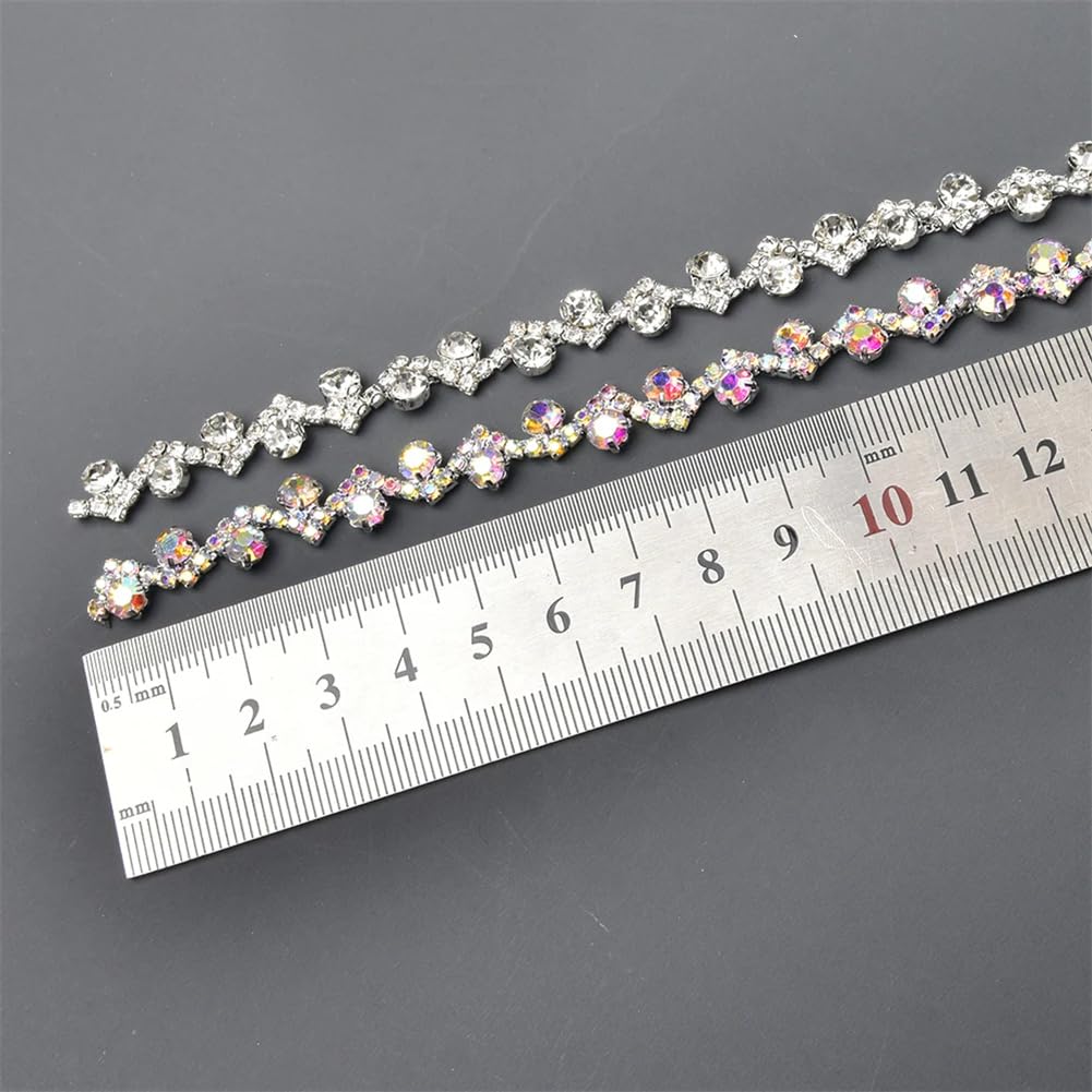 Kryształowy łańcuszek z kryształkami, Naszywka z kryształkami, łańcuszek z kwiatowym wzorem, kryształki, różne rozmiary(Style 1,45cm long)
